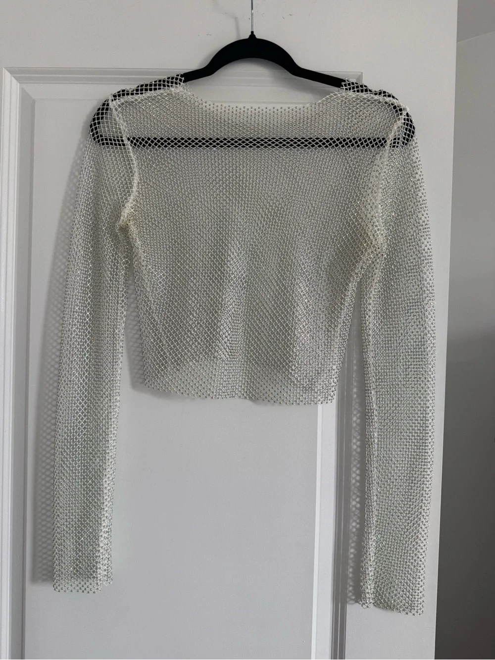 Zara Open-Knit Long Sleeve Crop Top - Cream